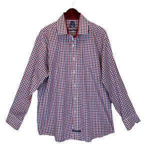 English Laundry Red Blue Check Dress Shirt 17.5 34/35